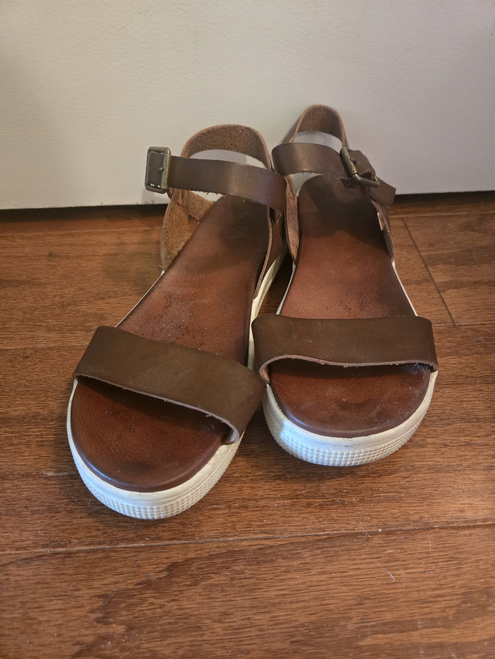 MIA Brown Leather Platform Ankle-Strap Sandals